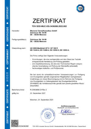 TÜV SÜD Management Service GmbH | AD 2000 HP 0, AD 2000 HP 100 R, TRD 201, DIN 13480 | PDF